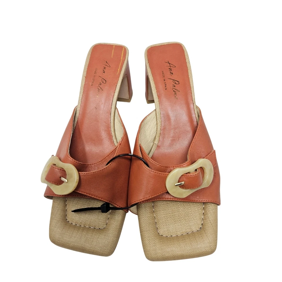 Sandalia Ana Palma 38 Marrón Cuero Deslizable Puntera Cuadrada Deslizable Minimalista Costera Foto 4 de 4