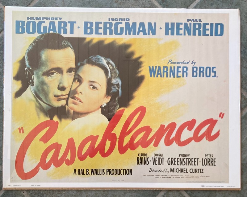 Vintage Casablanca Bogart & Bergman Movie 19x24 Poster 1978 Reprint Orig Plastic