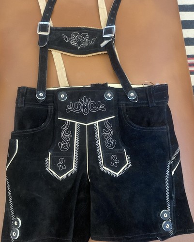 Pantalones cortos bávaros Oktoberfest Lederhosen traje tradicional alemán negro talla 140 - Imagen 6 de 9