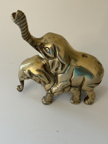 Vintage massive Messing Paarung Elefant Paare Figur glänzend Wohndeko 4 3/4" - Bild 6 von 22