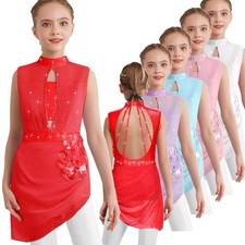 US Girls Backless Cutout Lyrical Dance Costume Sheer Mesh Ballet Dancewear Skirt