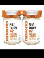 Grass-Fed Beef Pure Tallow Fatworks Premium Cooking Oil 14.1 Oz Jar 2 Pack,28 oz