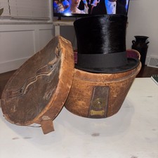 Vintage Beaver Top Hat with Original Leather Case