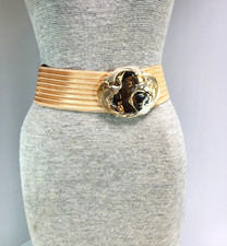 VTG Charmant Waist Belt w/Heron Design Buckle Peach/Pink Stretch Belt signed