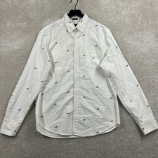 J.CREW Shirt Mens Size Medium White Oxford Long Sleeve Button Up Sharks Slim