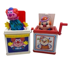 VTG Clown Jack in the Box Lot of 2 Mattel 1987 Meritus 1988 Pop Goes The Weasel