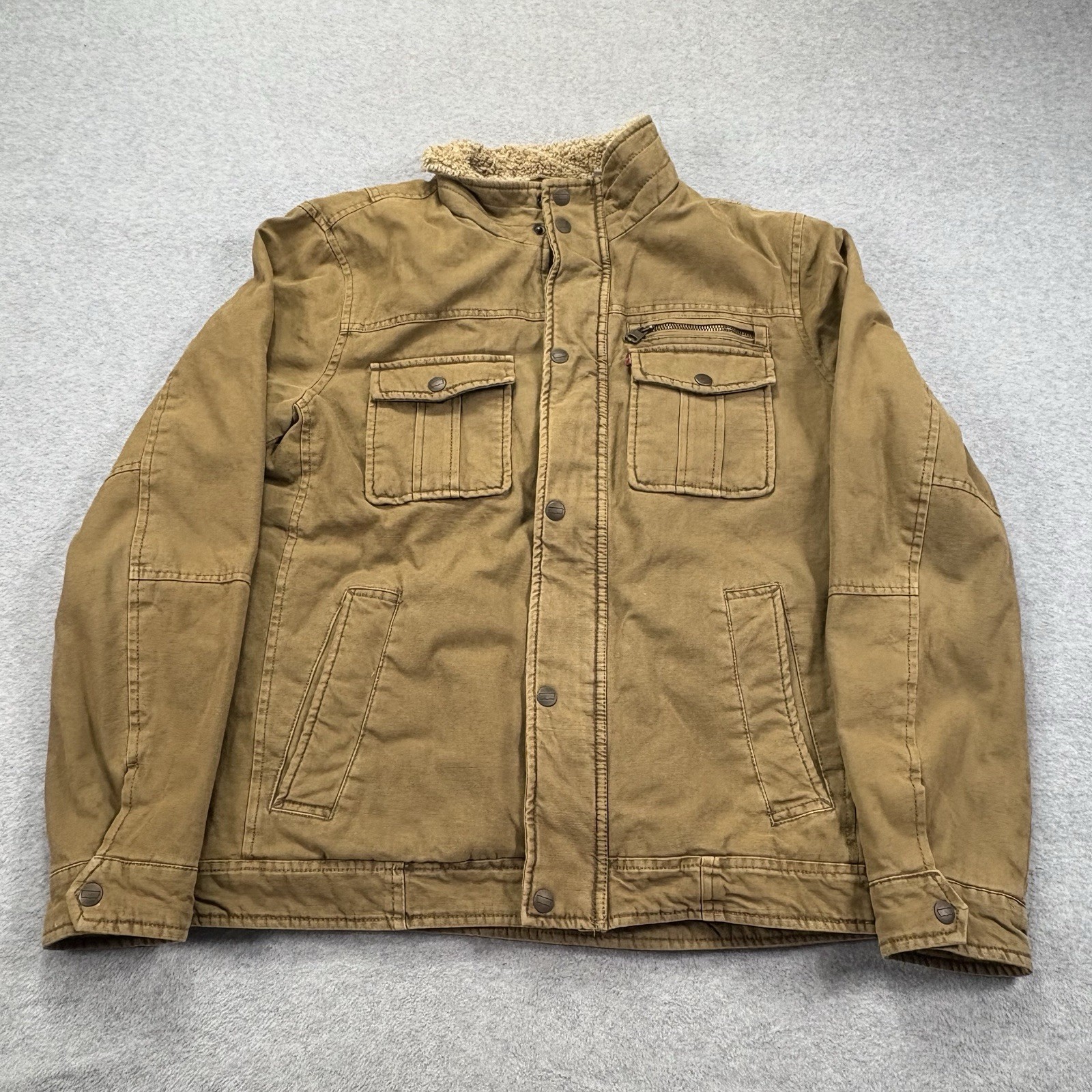 Levis Canvas Chore Jacket Mens M Tan Quilted Liner Workwear Utility Coat