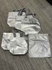 Athleta Reusable Silver Shopping Tote Bags Lot of Six