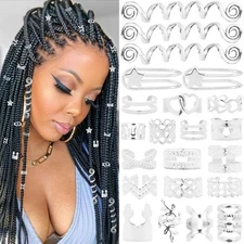 Vaikby 103PCS Silver Hair Jewelry for Braids Accessories, Cuffs & 