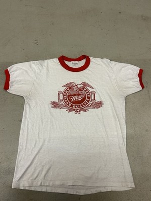 Vintage Stedman Miller America s Quality Beer Ringer 80s Promo T-Shirt sz Large