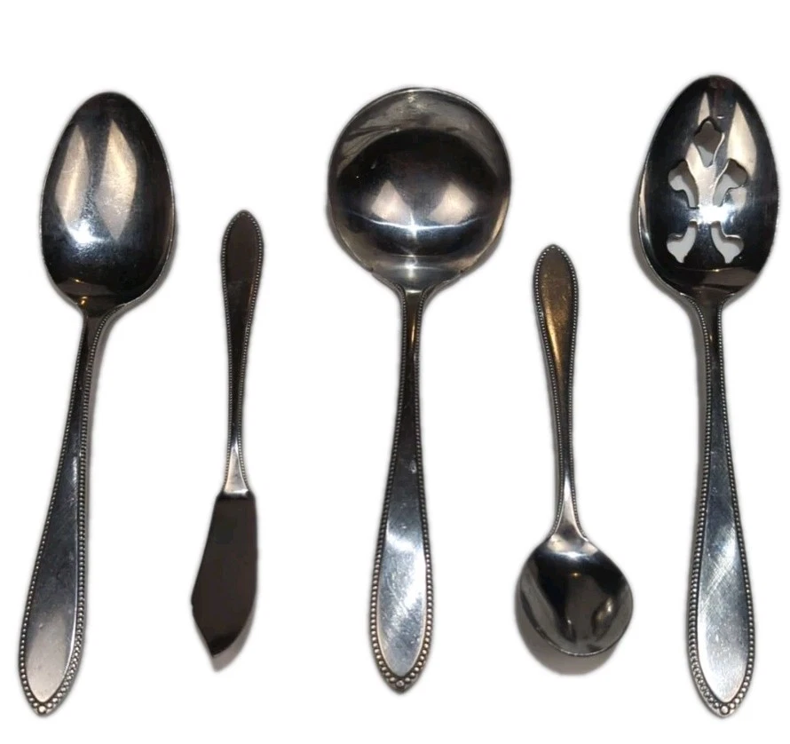 Interpur INR5 Stainless Flatware Beaded Edge Set Of 5 Serving Pieces Vintage