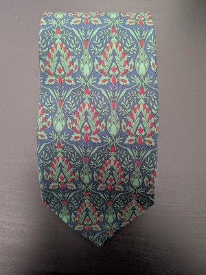 SMITHSONIAN INSTITUTION ITALY MADE DARK BLUE GREEN RED FLORAL SILK NECKTIE 57''