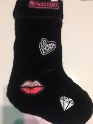 Victoria's Secret Samtstrumpf schwarz & rosa Bommel Weihnachten Urlaub