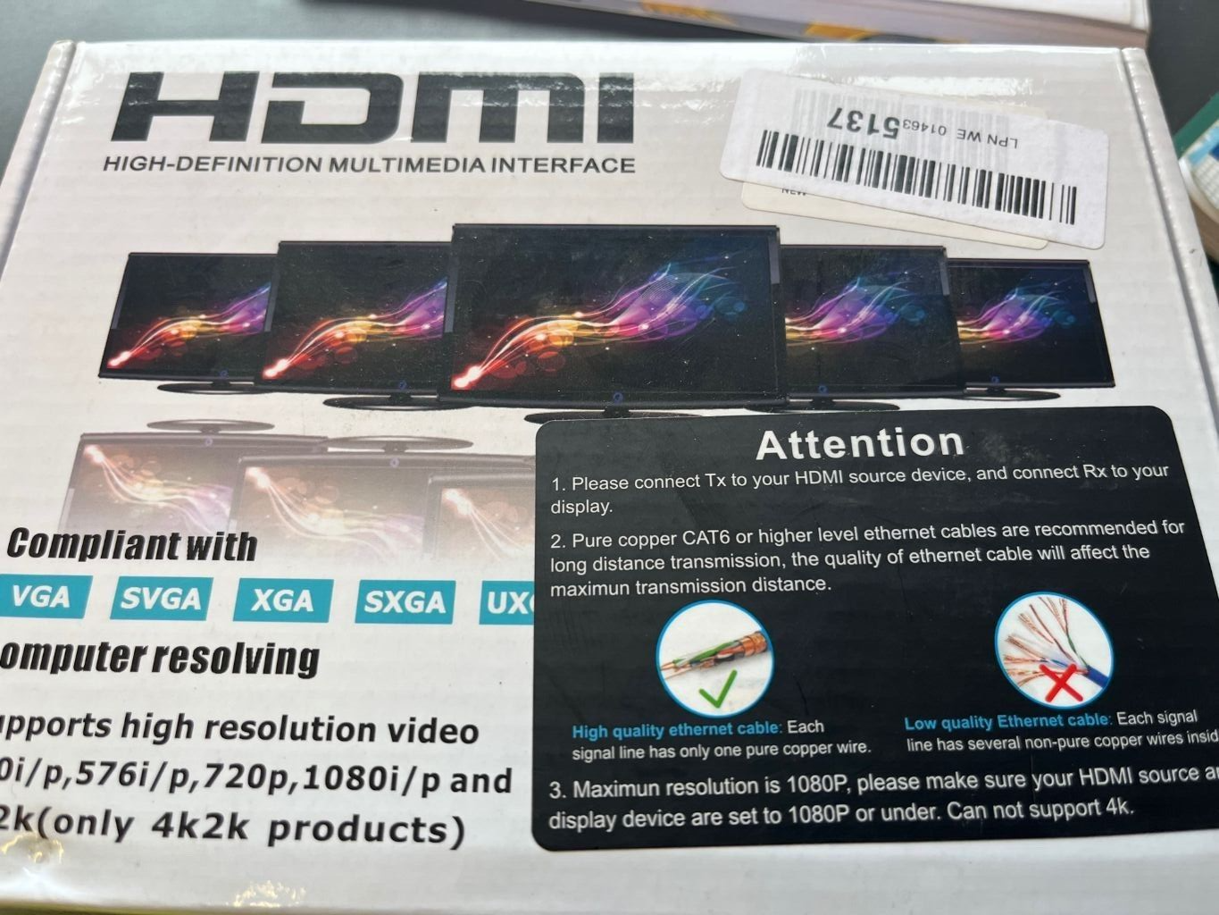 60m HDMI Over Cat5e Cat6 RJ45 Ethernet Patch  Extender HDMI Kit 1080P