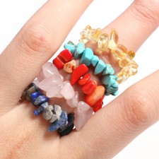 Natural Multicolor Gemstone Irregular Gravel Chip Beads Adjustable Stretchy Ring