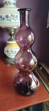 Blenko 16" Amethyst/ Purple Triple Gourd/ Bubble Art Glass Decanter Italian MCM 