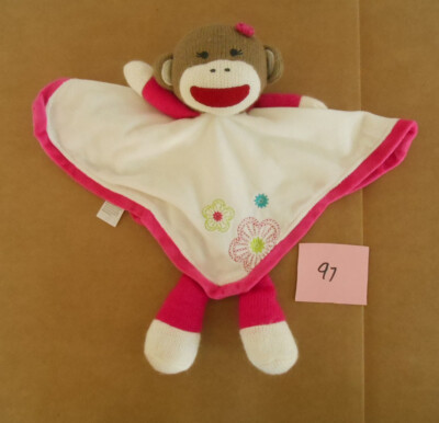 Baby Starters Pink Sock Monkey Plush Rattle Security Blanket Lovey