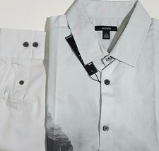New Alfani Foggy Mount Print Men Button-Down Stretch Shirt Size M, L, XL
