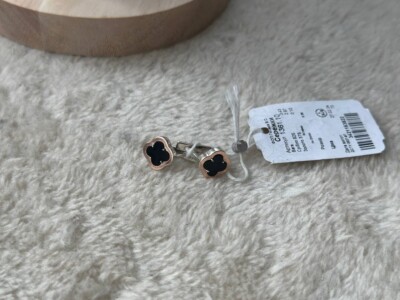 Elegante schwarze Kleeblatt Ohrringe - 925 Sterling Silber mit Vergoldung