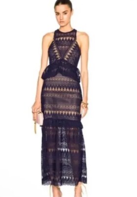 Self- portrait FULL TEARDROP NAVY GUIPURE LACE MAXI DRESS Size US 4 UK 8 |  eBay