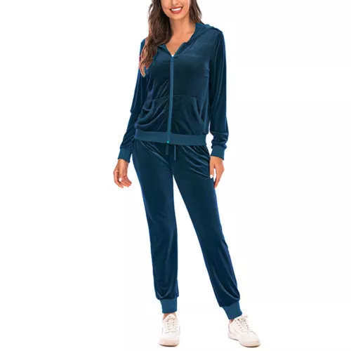 Damen 2-teilig Jogger Outfits Jogging Sweatanzüge Set Samt Sport Schweißanzüge - Bild 40 von 46