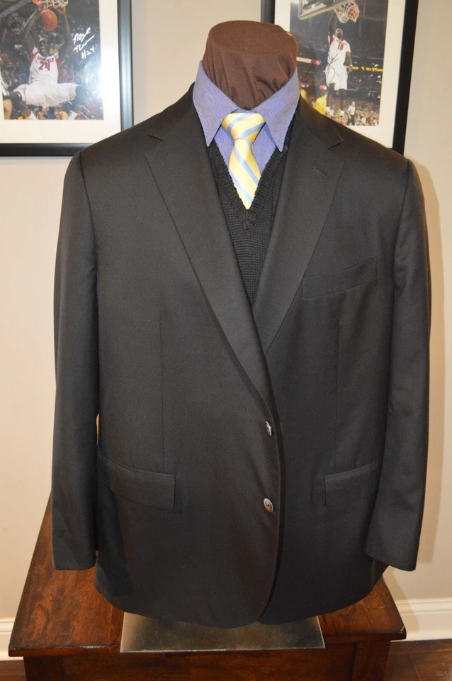 Holland & Sherry Hombre Dos Botones Plata Negro Sólido Super 120s Chaqueta Blazer 48R Foto 2 de 4