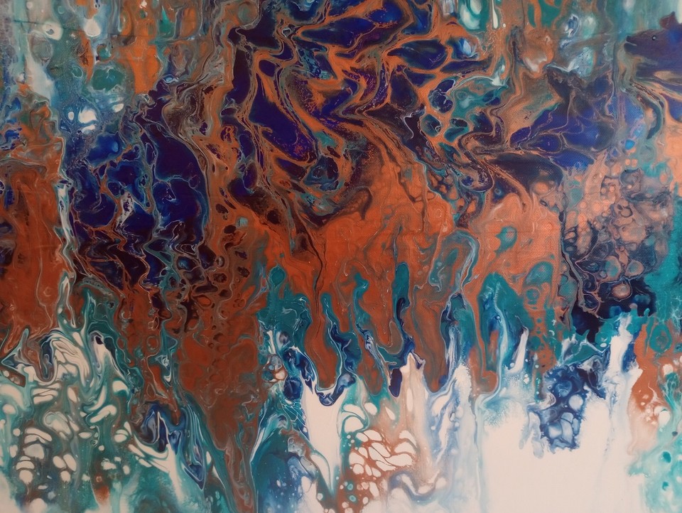 Original painting. Abstract Acrylic. Copper Waves. 60x40cm. eBay