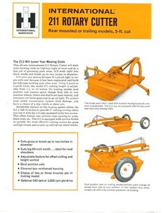International 211 Rotary Cutter  sales flyer 2p IH 1968