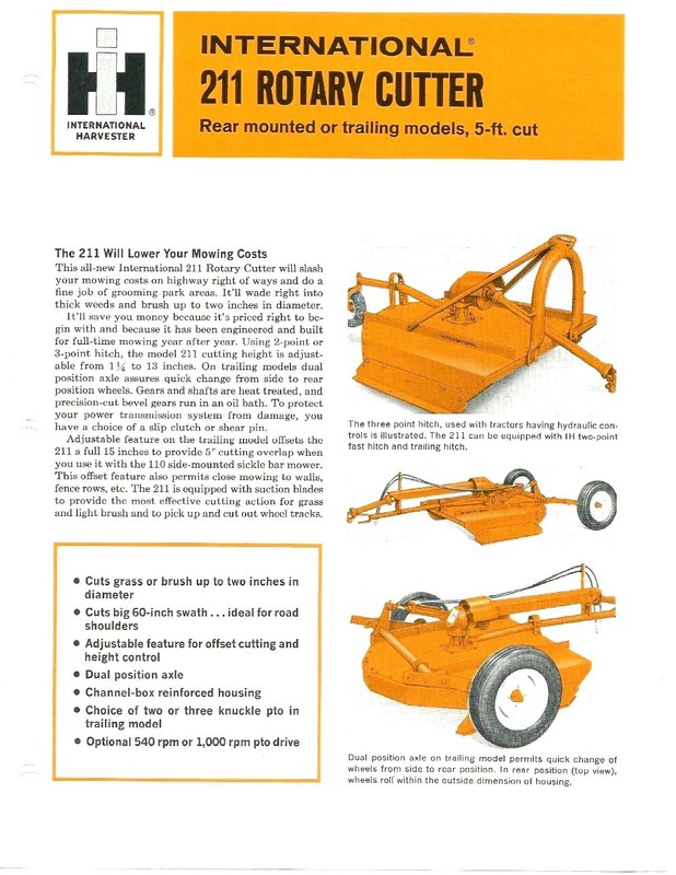 International 211 Rotary Cutter  sales flyer 2p IH 1968