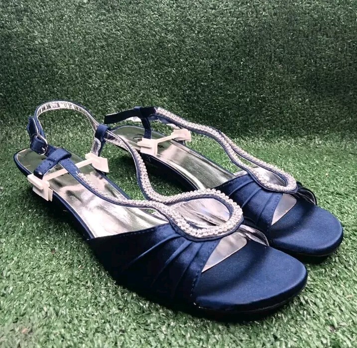 TEMI New Women Blue Satin + Crystals Dress 1.5" Heels Shoes SZ 12 Free Ship  | eBay