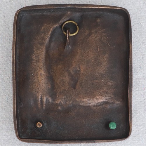 Vintage Mid Century Modernist Bronze Plaque Shepherd & Flock of Sheep 6½" - Picture 5 of 6