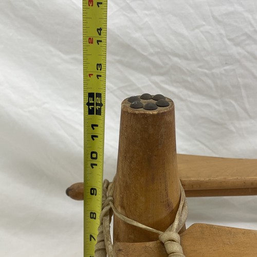 MID CENTURY CAMEL SADDLE WOOD BRASS STOOL SEAT DECOR FOOTSTOOL EQYP - Picture 7 of 9