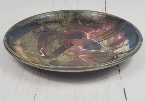Vintage Signed Biehl Large 13" Platter Charger Multi-Color Art Pottery - Picture 3 of 7