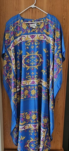 Vtg 1980s La Chemise Caftan Vibrant Blues, Golds And Purple OSFA Made In USA - Picture 6 of 6