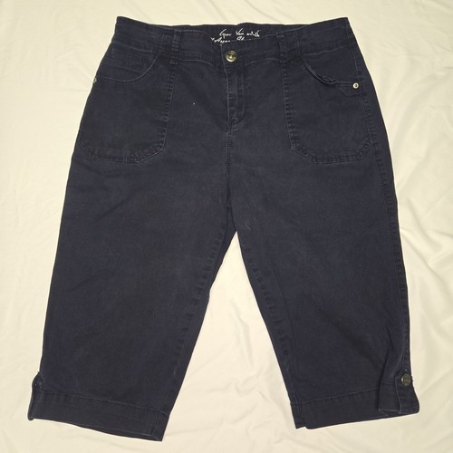 Bermuda Slimming Womens Shorts Sz 12P Gloria Vanderbilt Skimmer Navy Stretch