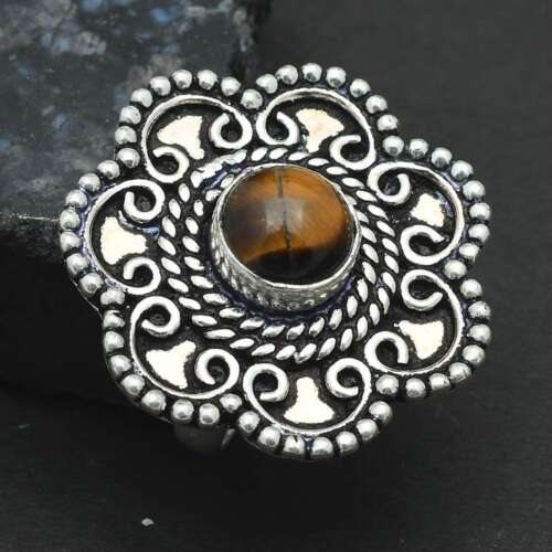 Tiger Eye Gemstone Ethnic Handmade Father's Day Ring Jewelry US Size-7.75 R-3842 - Picture 1 of 1