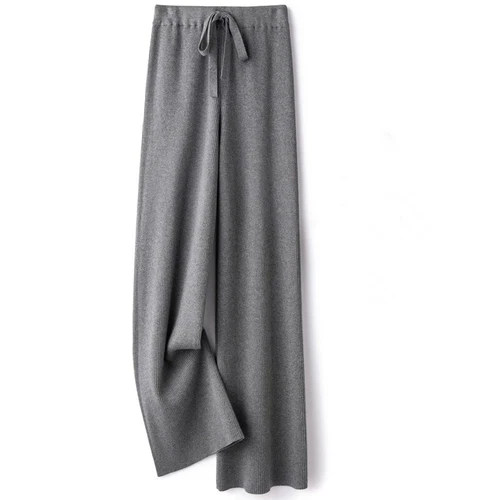 Lockere Damenhose weites Bein hoher Bund Wolle Kaschmir Strick gerade lange Hose - Bild 18 von 31