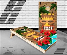Hawaiian Beach Tiki Man Cornhole Boards Bean Bag Toss Game