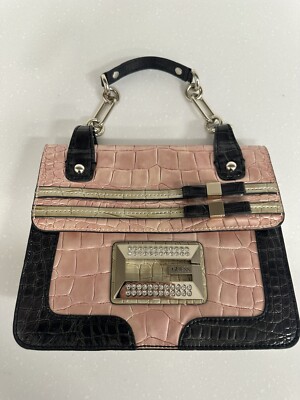 GUESS Vintage Bling Bow Pink Beige Black Faux Snake Croc Gator