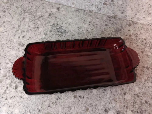Anchor Hocking Royal Ruby Ribbed Glass Rectangular Dish Relish Cranberry Vintage