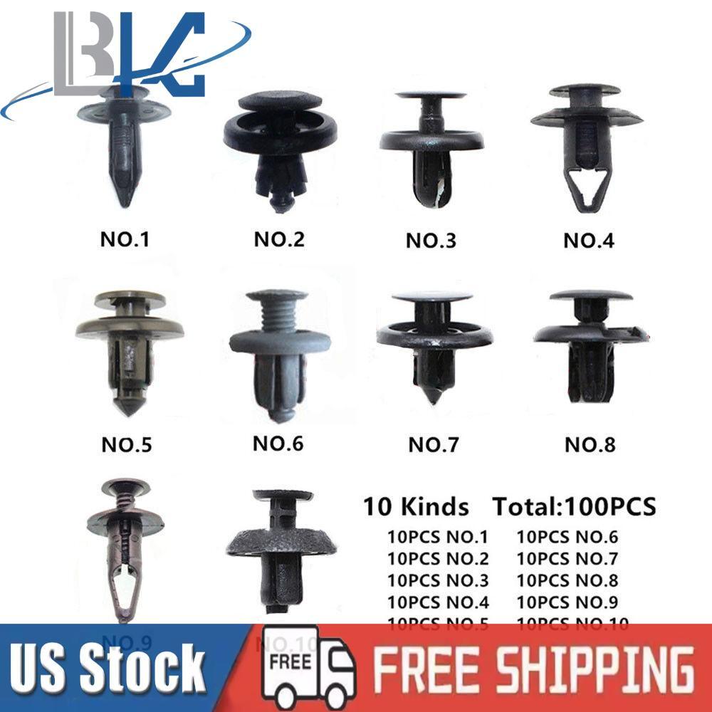 100x Trunk Screw Rivets Set Car Bumper Fender Fits Auto Plastic Fastener Clips