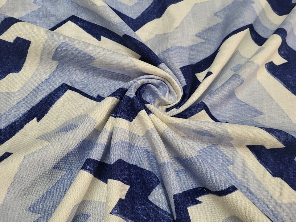 Tela Thibaut DECO MOUNTAIN BLUE Azul Marino Blanco Lino Diseñador Estampado Uph Foto 3 de 3