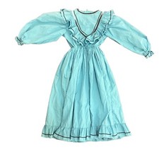1970s Vintage Prairie Dress Blue Gown Ruffle Cottage Size XSmall Talon Zipper