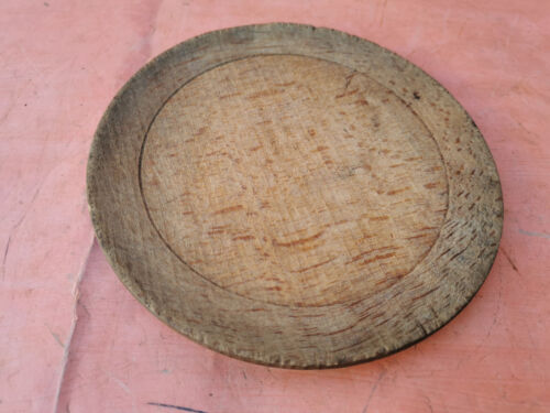 OLD ANTIQUE PRIMITIVE WOODEN BOWL ROUND PLATE  - Picture 1 of 12
