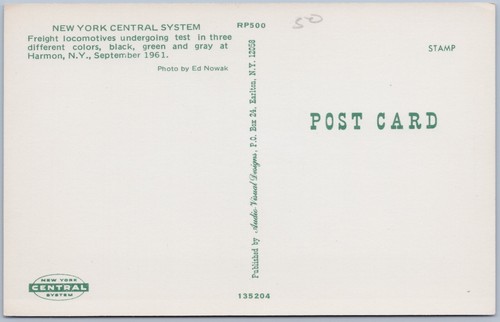 Tarjeta postal cromada Testing New York Central System Freight Locomotives c1961 - Imagen 2 de 2