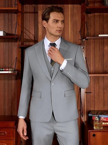 Men's Large Light Grey Linen 3 Piece Suit 1 Button Jacket Vest and Pants 42R 36W - Picture 2 of 3