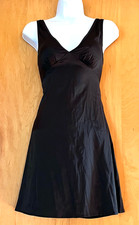 WOMEN'S SHEIN SOLID BLACK SILKY SATIN TIE BACK CHEMISE SLIP DRESS - M