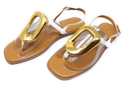 Women's Square Toe Gold Accent Sling Back Flat Sandals Goddess-7 By Wild Diva - Picture 28 of 40