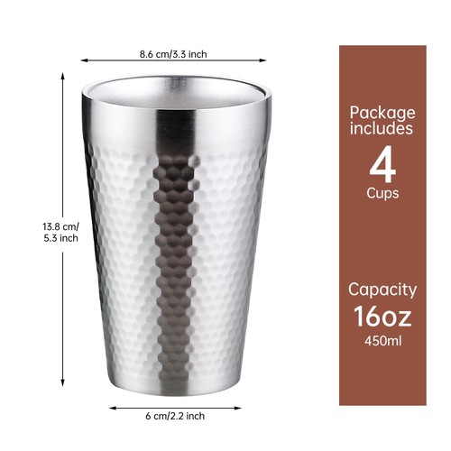 Pint Cup - 16oz Double Layer Cup Wall Stainless Steel Unbreakable Hot & Cold ... - Picture 4 of 8