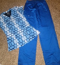 WonderWink Womens Scrub Pants Royal Blue Barco Soft Print Top Xsmall Set